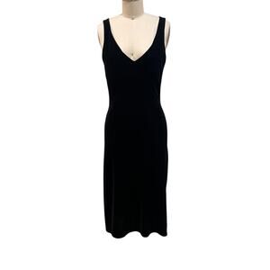 BCBGMAXAZRIA Essentials Dress Womens Small Black Velvet Sleeveless V Neck Midi